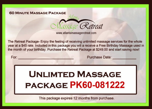 Our unlimited Massage Package in Sandy Springs